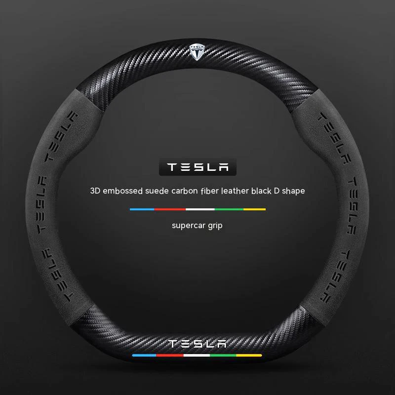 Tesla Model 3 Model Y Model S Model X Roadster Замша из углеродного волокна Противоскользящий дышащий чехол на руль автомобиля Автоаксессуары