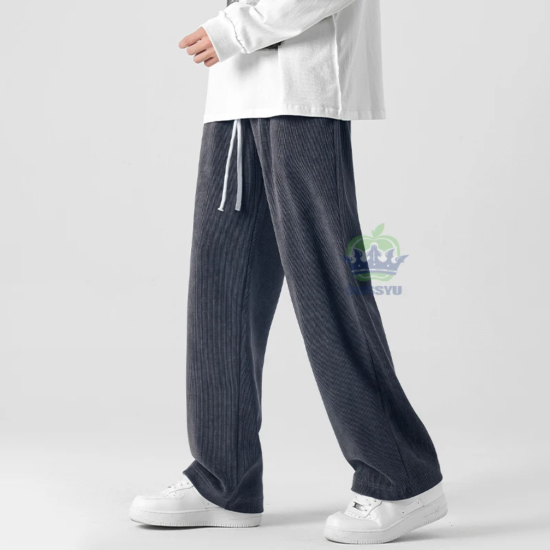 Calças de veludo masculinas de inverno grosso cordão cintura elástica jogging trabalho ins y2k cinza casual coreia bege calças ao ar livre masculino