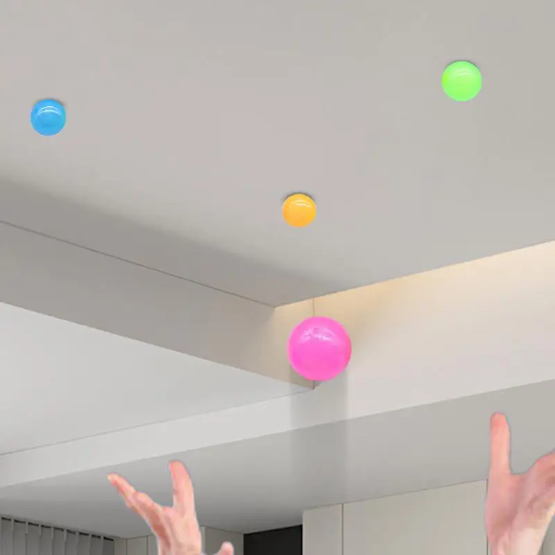 6pcs Luminous Wall Target Ball Sucker Sticky Ceiling Ball DecompressionToys Squeeze Ball For Kids Adult Colorful Rubber Balls