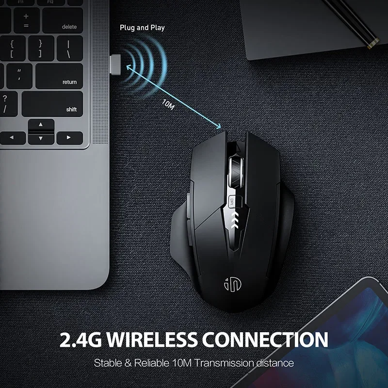 Inical F1 Mouse komputer, tetikus nirkabel 2.4G 500mAh ergonomis dapat diisi ulang daya untuk kantor rumah Laptop senyap Komputer Desktop Universal