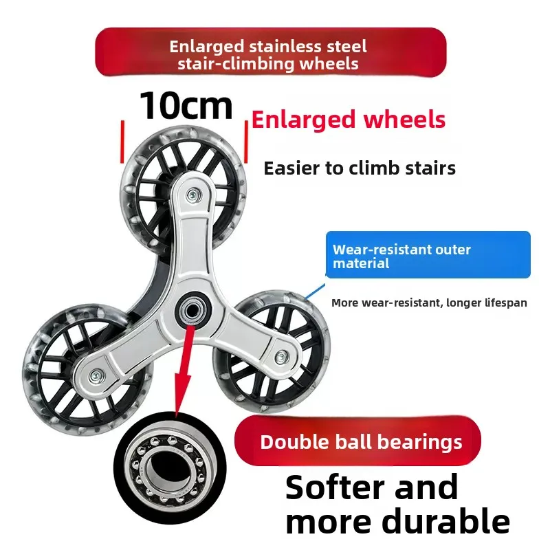 

Crystal Wheel PU Rubber Shopping Cart Wheels Wear Resistant Triangular Wheels for Climbing Stairs Universal for Vegetable Buying