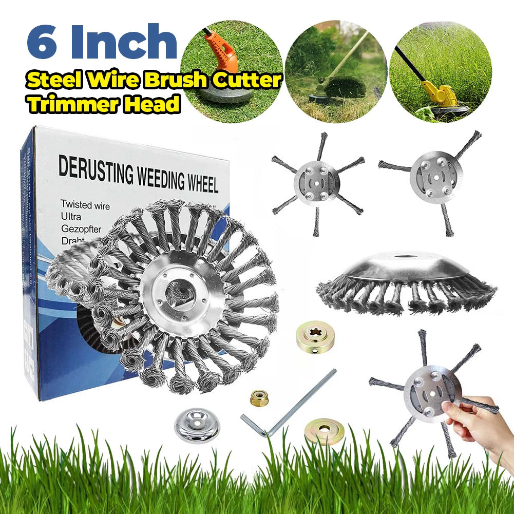 

6 Inches Steel Wire Brush Cutter Trimmer Head Wired Trimmer Blade Weed Eater Head for Moss Grass Rust Removal