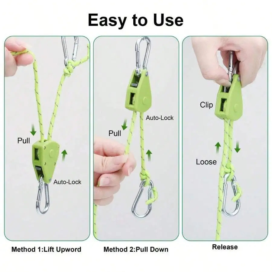 

4pcs 13ft Tent Cords With Carabine Hooks, EEEkit Outdoor Camping Guylines Ropes, Green 150lbs