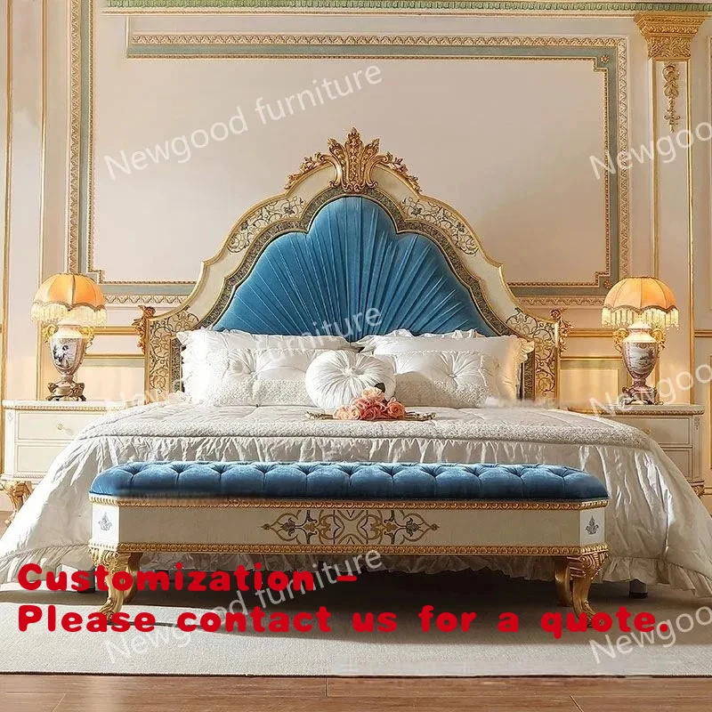 custom.French Luxury Blue Bedroom Furniture King Size Solid Wood Bed Home Appliance Hotel Hospital Reminiscent Princess Be