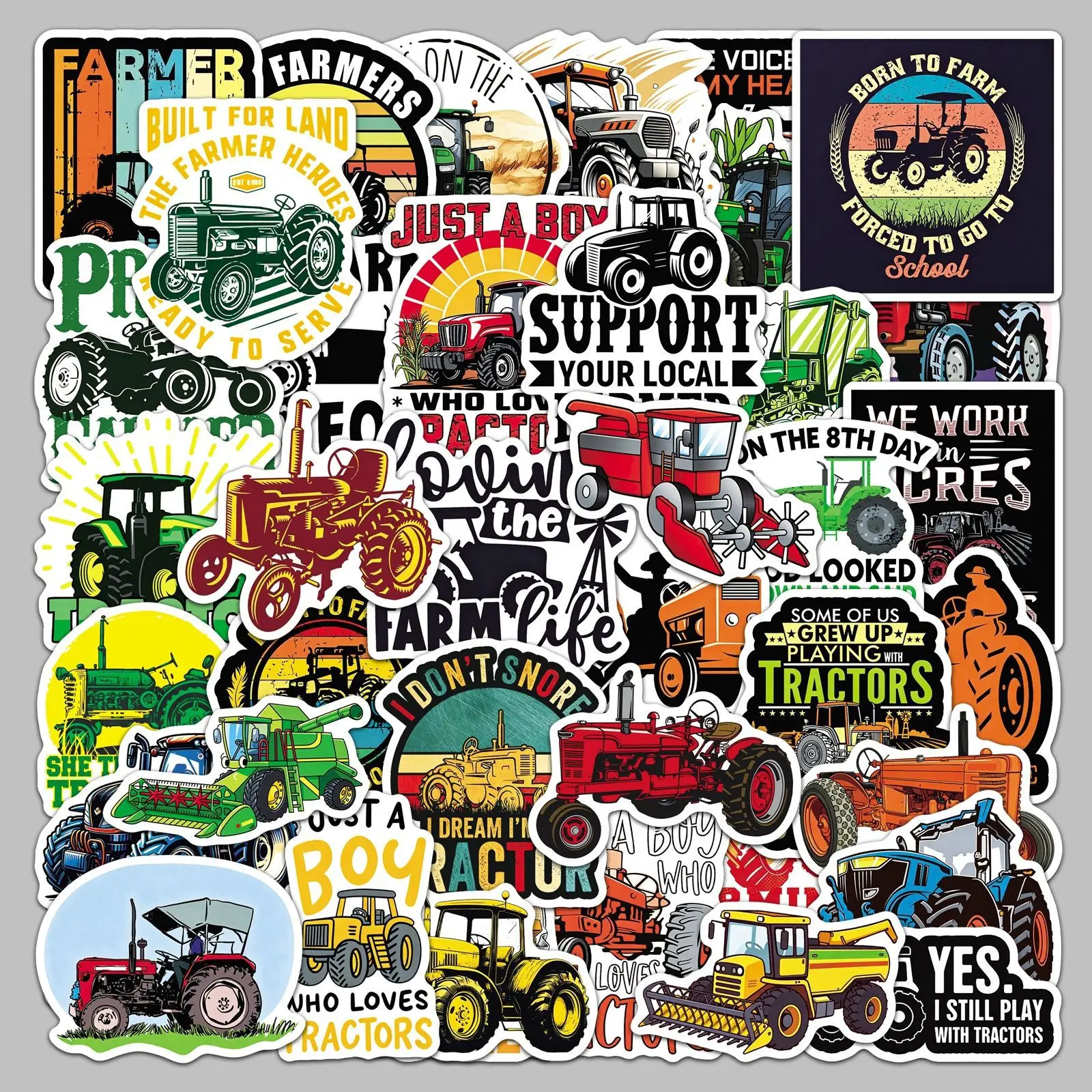 

50Pcs Funny Tractor Stickers Vintage Farm Machinery Laptop Decor Phone Case Luggage Aesthetic Car Waterproof Stickers Kids Toy