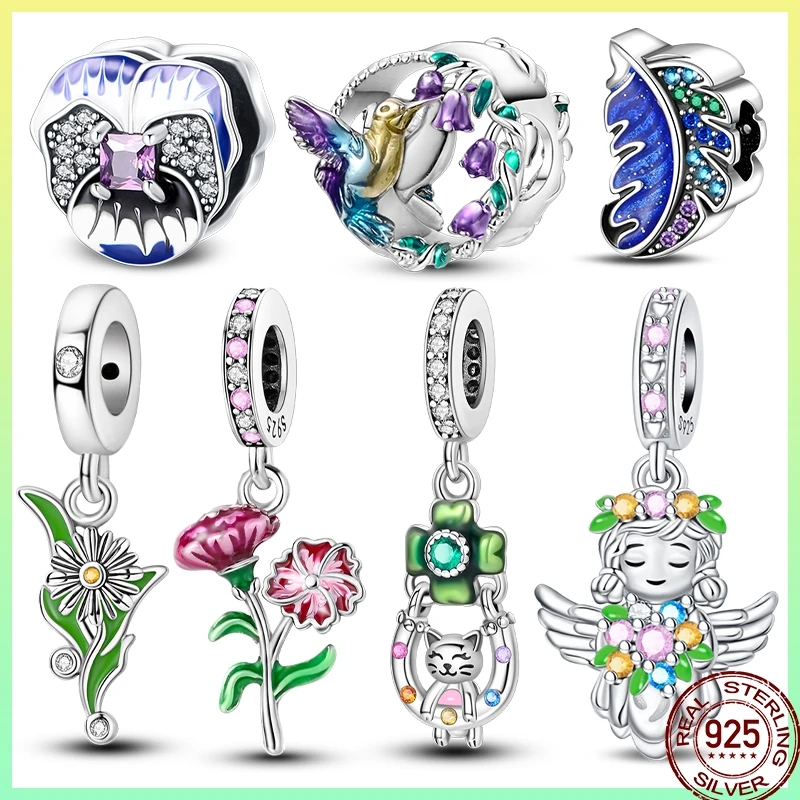 Neue 925 Silber Frühling Ausflug Blumen Blätter Vögel Motorrad Perlen Perlen Für Pan 925 Original Armband Diy Geschenk Schmuck