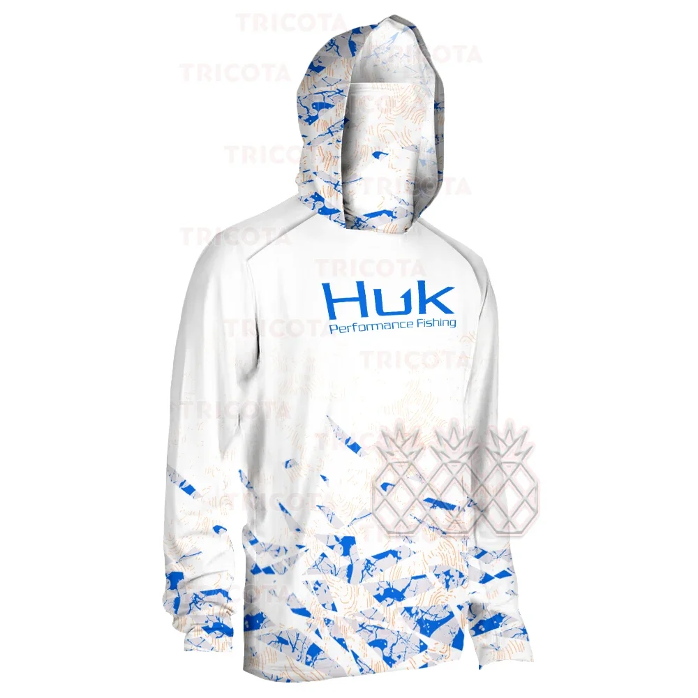 

HUK Performance Fishing Shirts Men's Breathable Sun Uv Protection Hooded Mask Fishing Clothing Summer Long Sleeve Fishing Wear