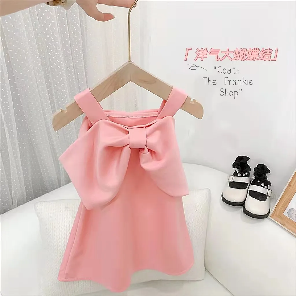 

Корейская детская одежда, платье-жилет с бантом для девочек, новая летняя модная юбка принцессы для малышей, розовые платья 80-130 см