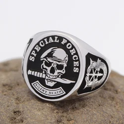 Mens Jewellery U.S. Army Special Forces Beret Skull Rings for Women Vintage Silver Color Silent Death Stamp Punk Gothic Jewelry