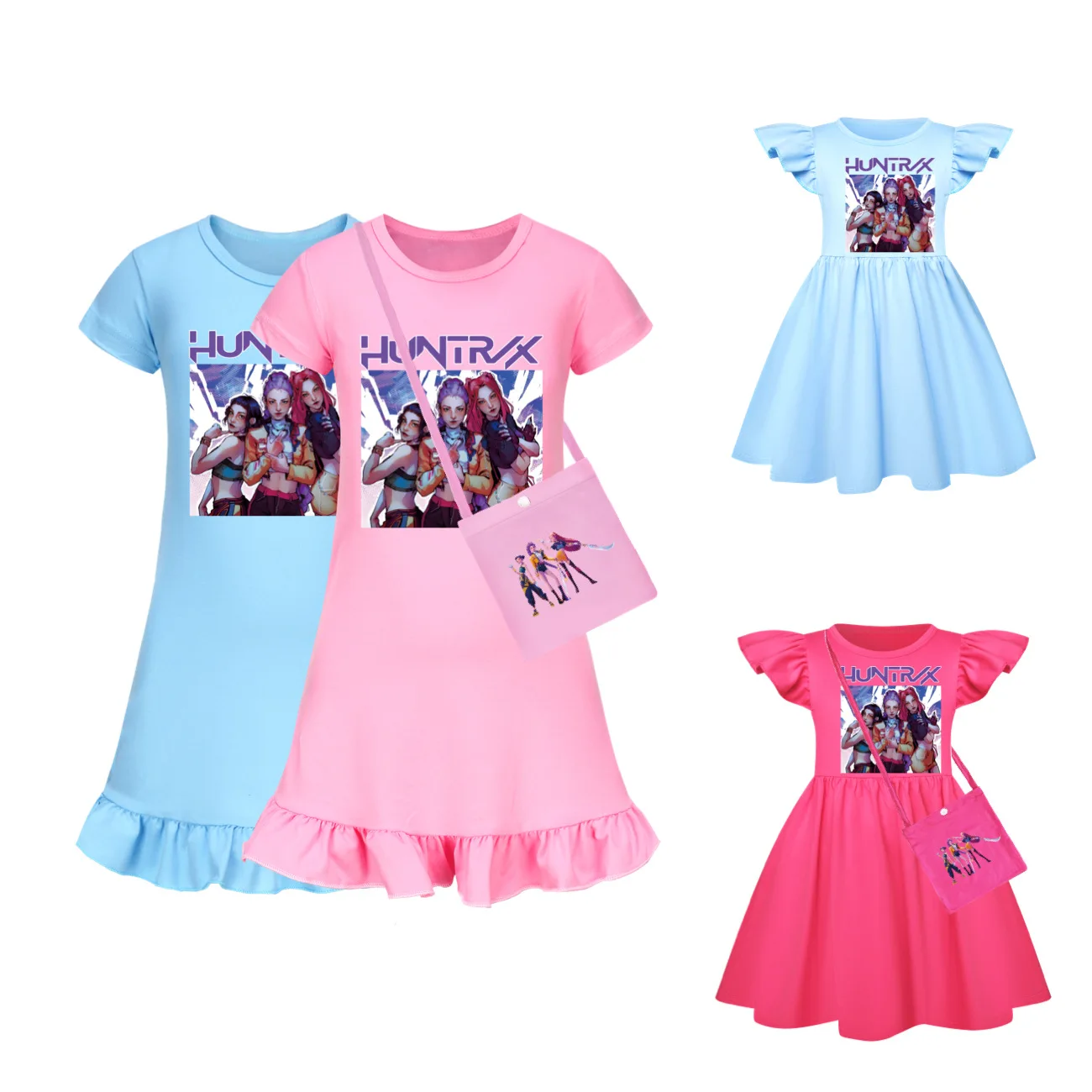 

Kids Cartoon KPop Demon Hunters Huntrix Clothes Baby Girls Flying Sleeve Casual Dresses Children Vestidos4804