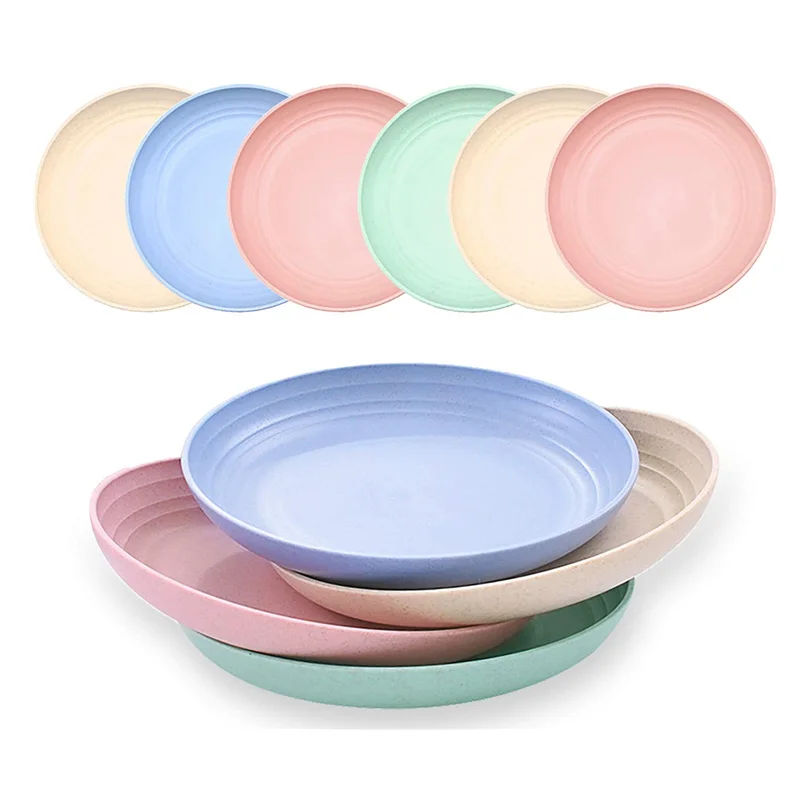 

4 Pcs Set 25cm Wheat Straw Plates Dinnerware Solid Color Plates Fruit Dishes Tableware High Quality Unbreakable Eco Friendly