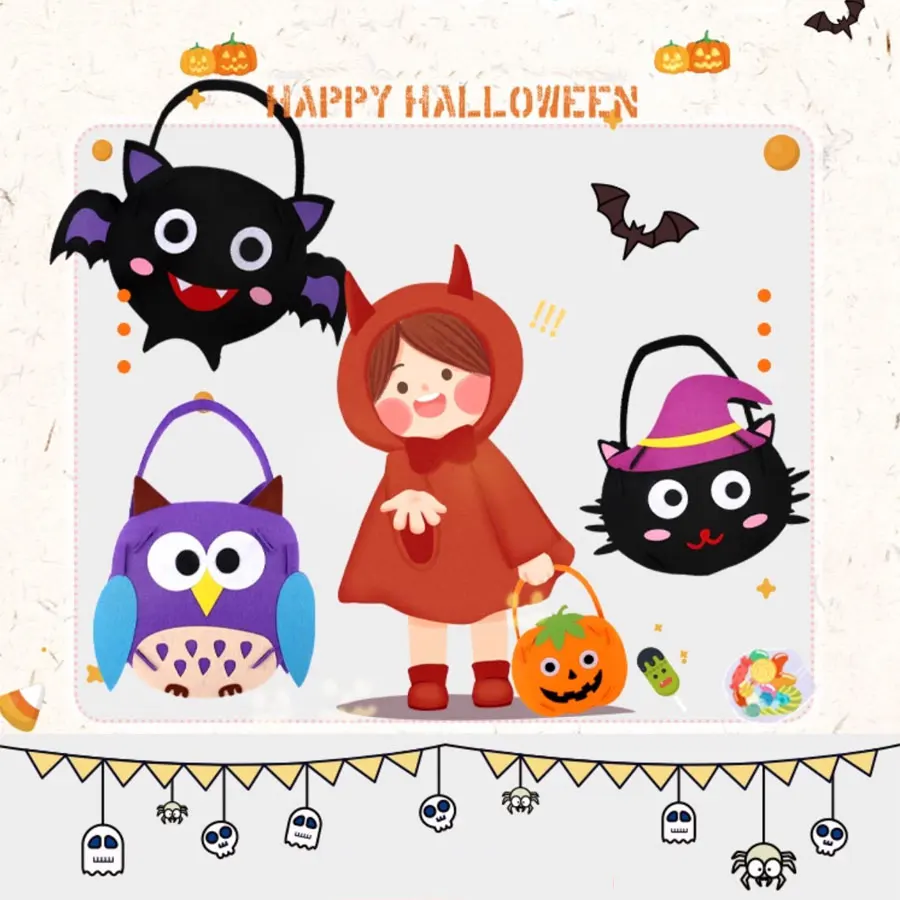 

Portable Pumpkin Trick or Treat Decorate Baby DIY Handbag Cartoon Storage Bucket Halloween Candy Bag