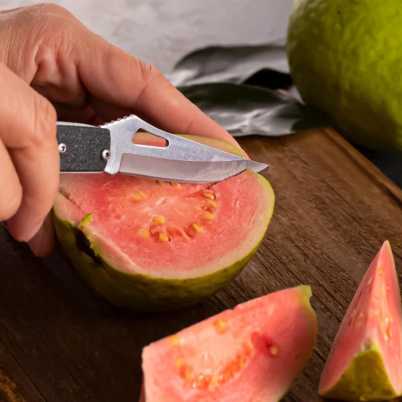 Kitchen Stainless Steel Fruit Knife Sharp Pocket Folding Knife with Keychain Wood Handle Paring Knives Cutting Kitchen Tool