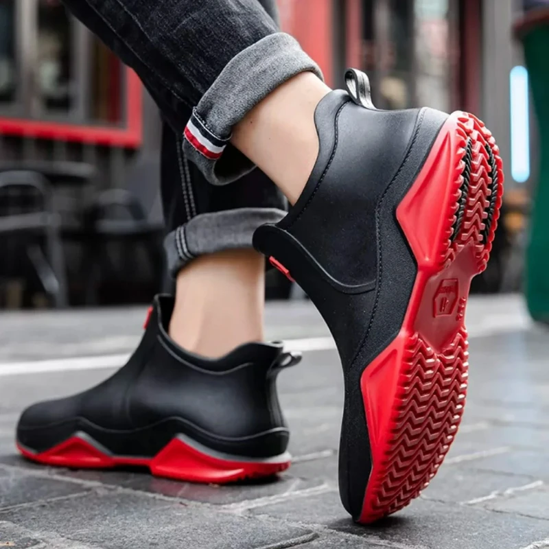 New Rain Shoes Ankle Women Waterproof Shoes Rain Boots Men Anti-slip Wear-resistant Plush Fashion Kitchen Summer Winter