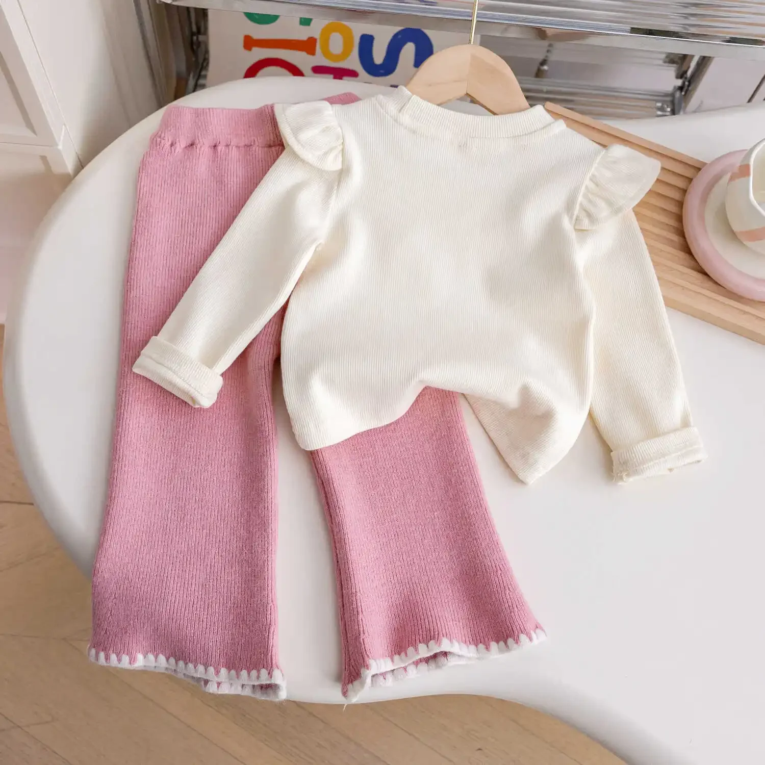 Girls Clothes Suits Children 2024 New Spring Fall Fashion Sweater Top and Trousers Simple Casual Two-piece Set Clothes Children image 2