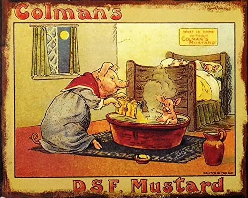 Colmans Mustard Pigs Theme 8x12 Inch Metal Tin Sign