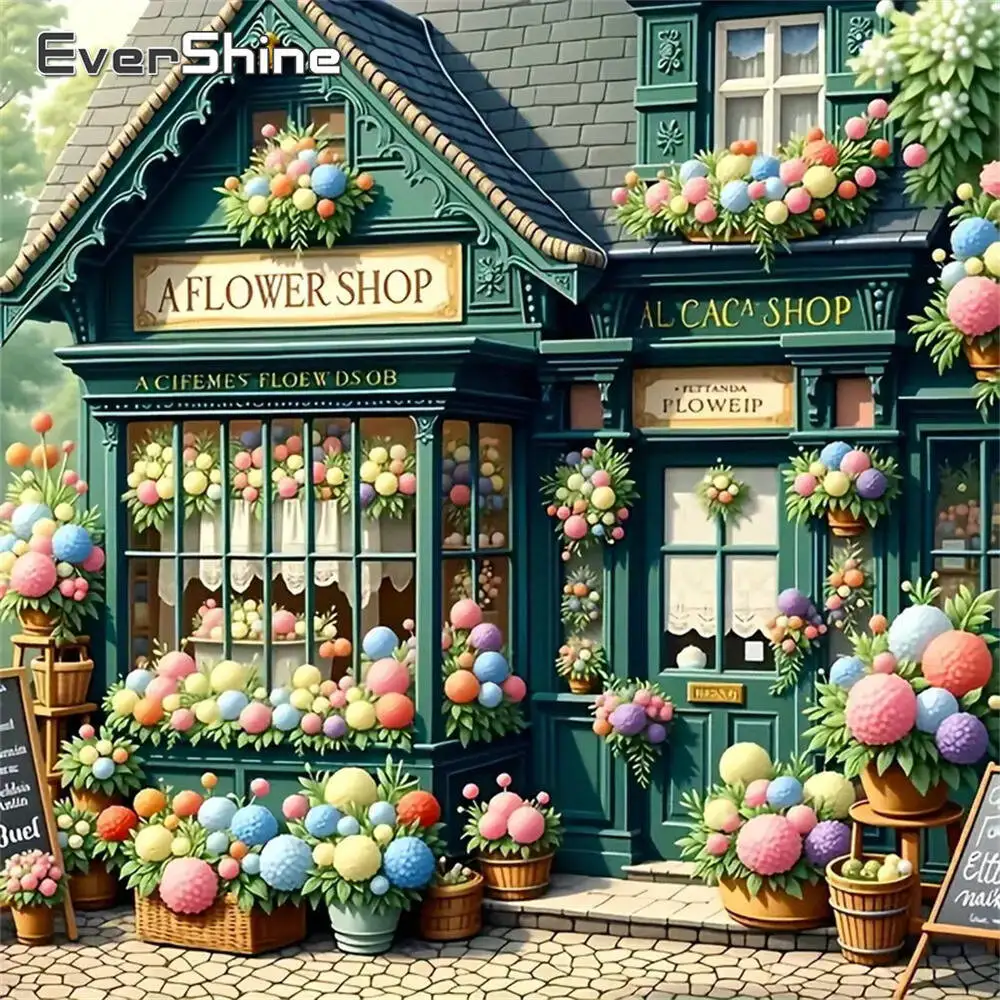 Evershine New Arrival Diamond Embroidery House Landscape Mosaic DIY Suitable For Beginners Painting Flower Shop Holiday Gifts