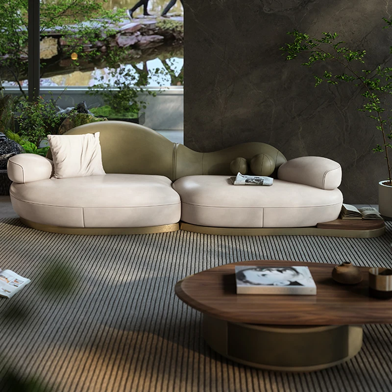 #French Luxury Fabric Sectional Sofa Modern Design Wood Legs Apartment Living Room High-End Special-Shaped