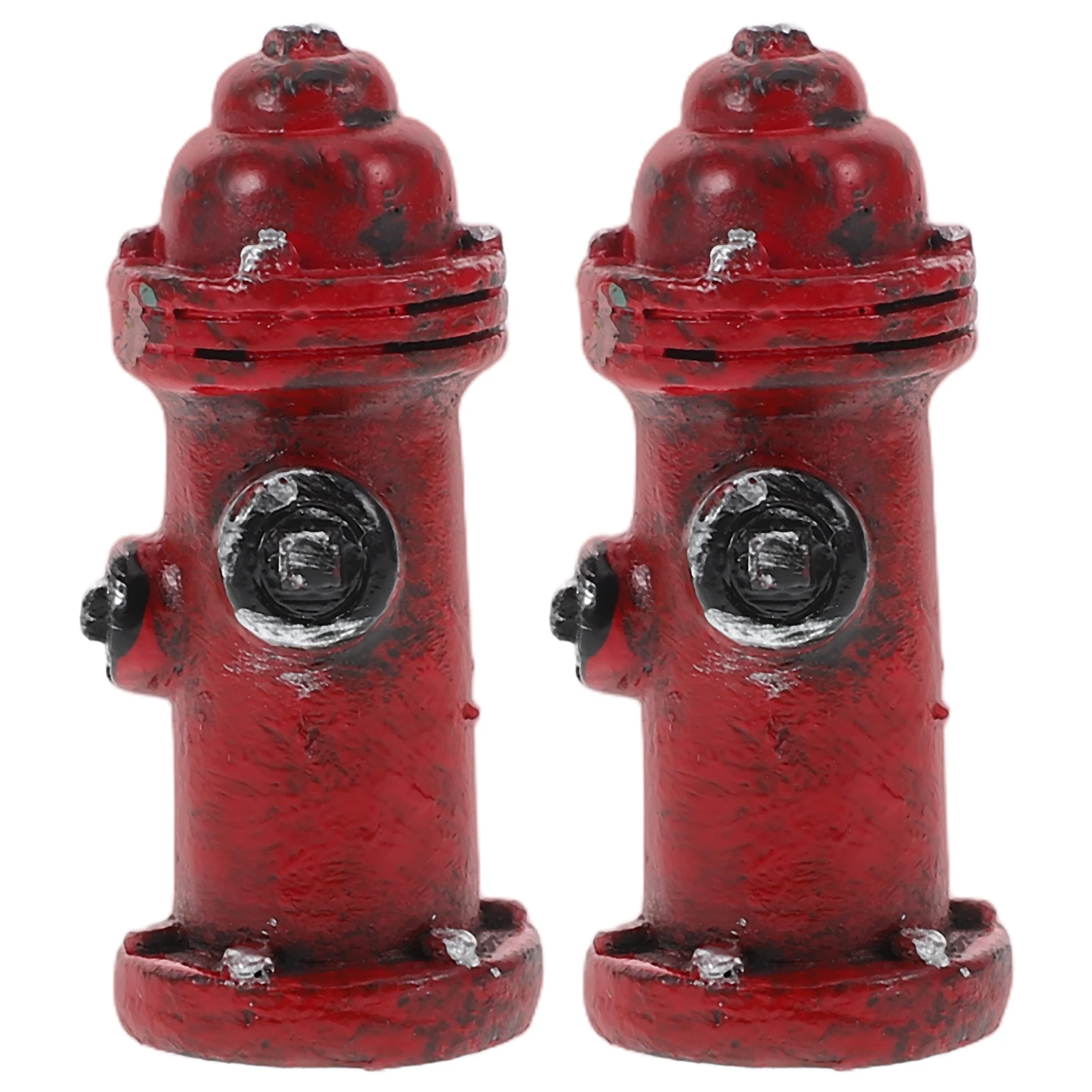 

2 Pcs Fire Extinguisher Model Dollhouse Fireman Decor Hydrant Toy Cake Home Resin Firefighter Landscape Micro