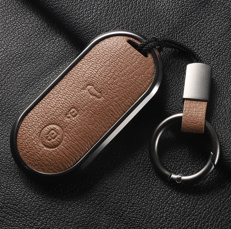 

Car Remote Key Case Cover for AITO M5 M7 Zinc Metal + Goatskin Leather Car Key Protection Cover Fall Prevention Protection Key