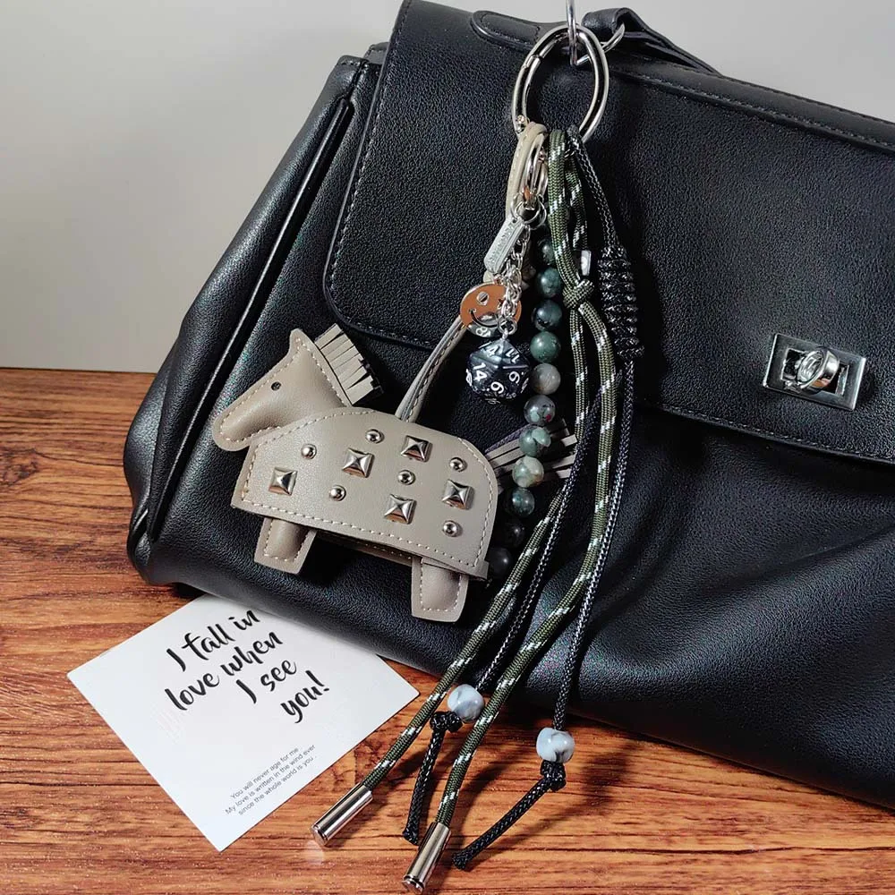 

Women's Leather Bag Charm Decoration Cartoon Rocking Wooden Horse Women's Leather Charm Bag Charm Key Chain Cute Bag Gifts