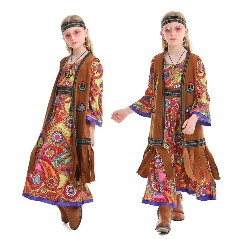 Disfraz de Hippie de los años 70 para Mujer, Disfraz de India con Borlas para Niña, Disfraz Retro de Cantante Country para Halloween, Purim, Carnaval, Fiesta y Baile