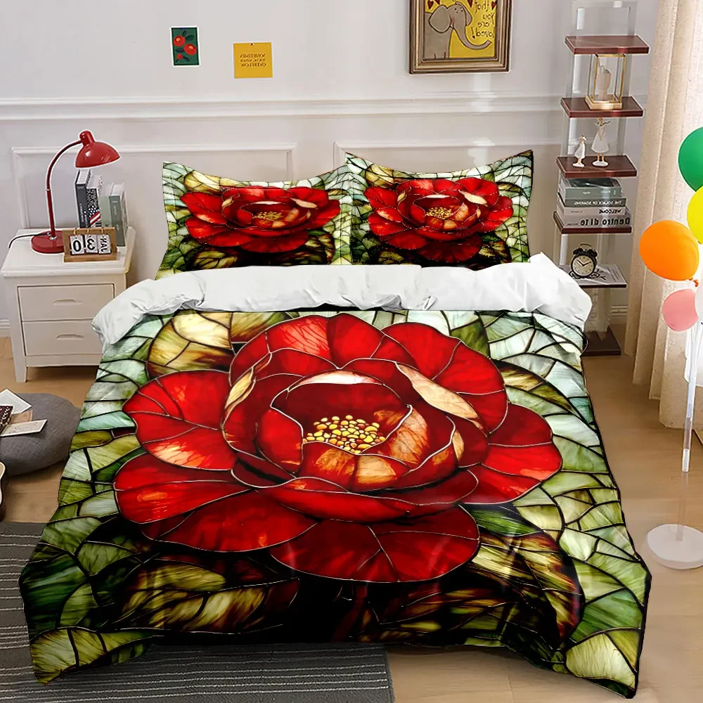 "Floral Stained Glass Decor Set" Soft Comfortable Duvet Cover Bedding Set Included 1*Duvet Cover & 2*Pillowcases, gift