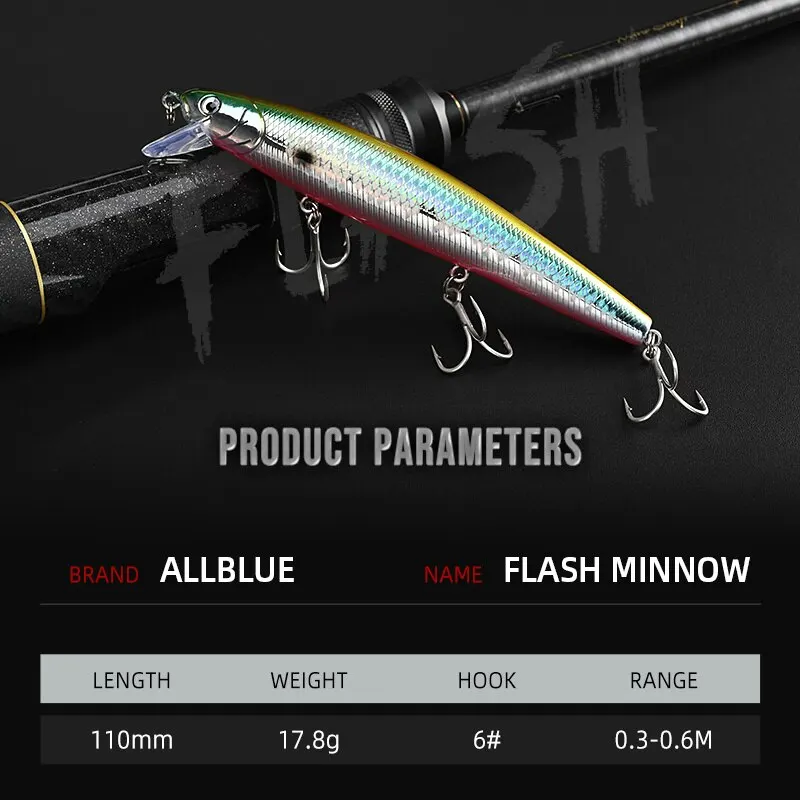 ALLBLUE Flash 110 przynęta wędkarska 110mm 5/8 uncji Glow Jerkbait Wobbler wolno zawieszający plastikowy sztuczna przynęta sprzęt do szczupaka okonia — zdjęcie 4
