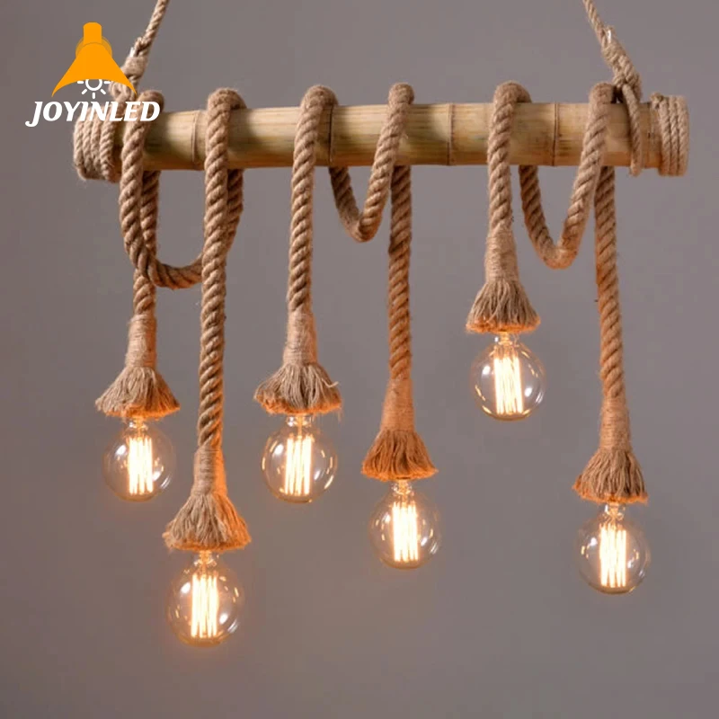 

Creative Bamboo Tube hanging Lamp 6 Heads Retro Personality Bamboo Hemp Rope Woven Pendant Light Restaurant Bar Table Cafe Decor