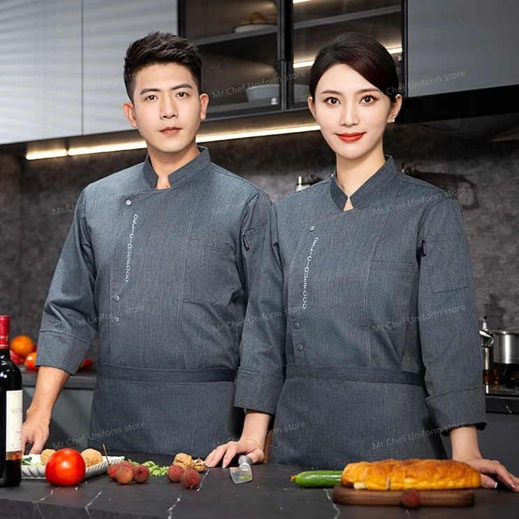 長袖シェフユニフォームコックコートメンズレストランシェフジャケットシェフTシャツ作業服ウェイターホテル服カスタムロゴ