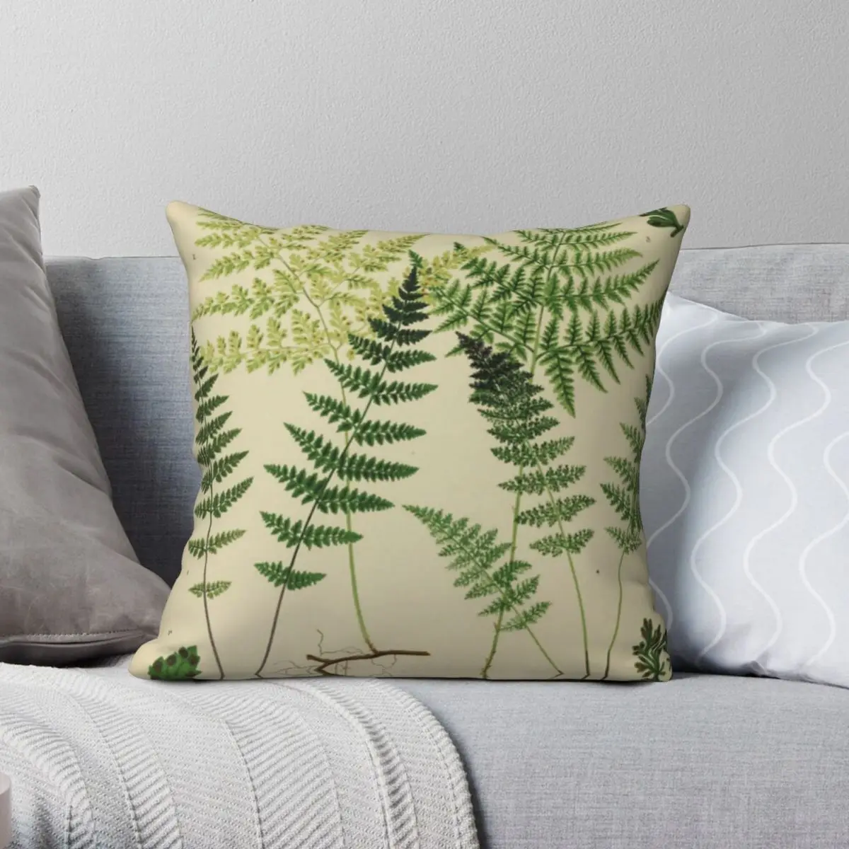 Botanical Ferns Square Pillowcase Polyester Linen Velvet Printed Zip Decor Throw Pillow Case Home Cushion Case