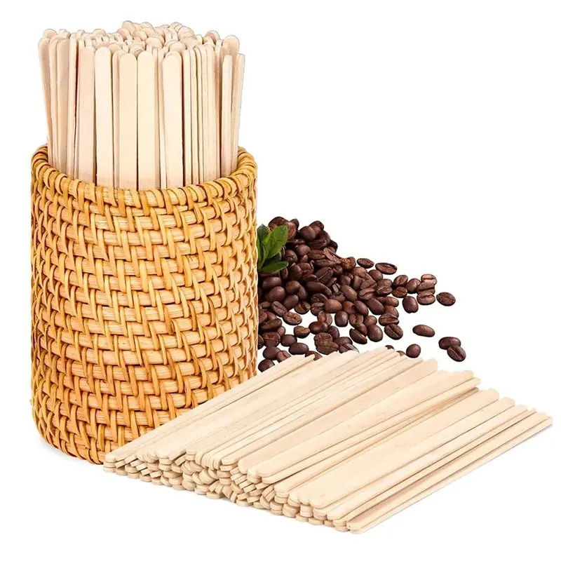 Industrial Tools 100 Pcs Wood Rattan Coffee Stirrers Holder Set Coffee Stir Sticks Wood Cocktail Stirrers Disposable Beverage St