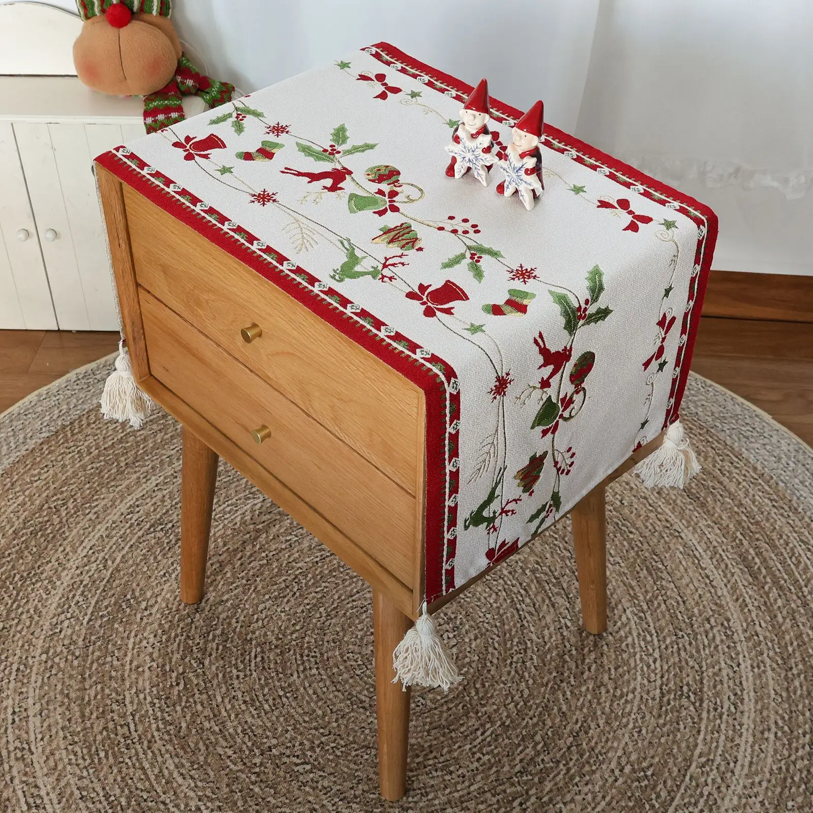 Christmas Jacquard Yarn-Dyed Table Runner Cartoon Table Side Cabinet Shoe Cabinet Washing Machine Tablecloth Dust Cover Cloths