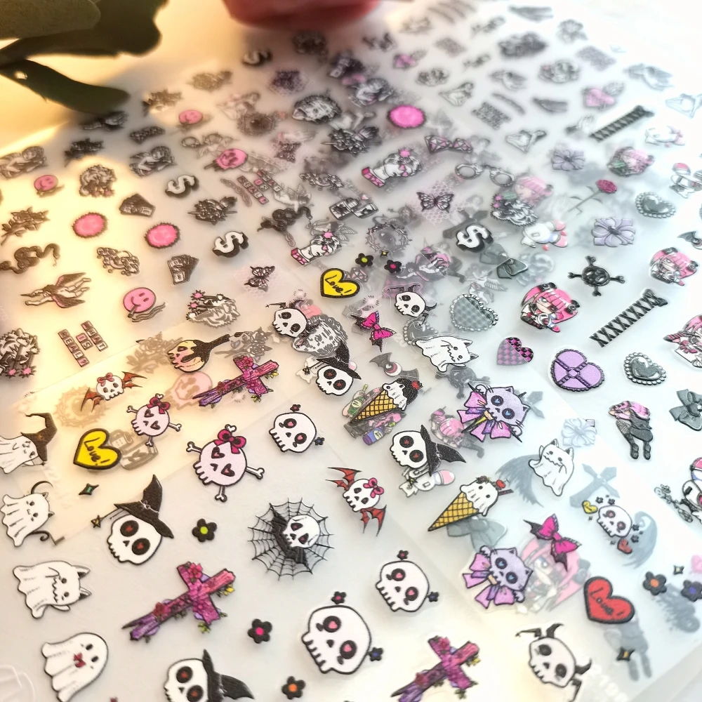 

1 sheet Cool Girl New 3D Funny Skull Art Stickers Nail Decals for Manicure fashion Design DIY Happy Accessories