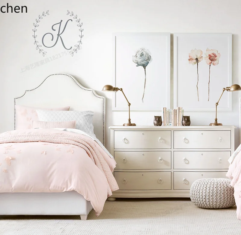 

HXL retro solid wood bed simple chest cabinet home accessories decoration home