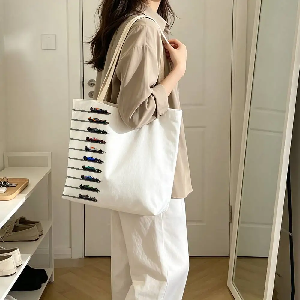 Fashion Luxury Racing Pattern Canvas Tote Bag Spacious Shoulder Bag with Zipper Closure and Classic for Work