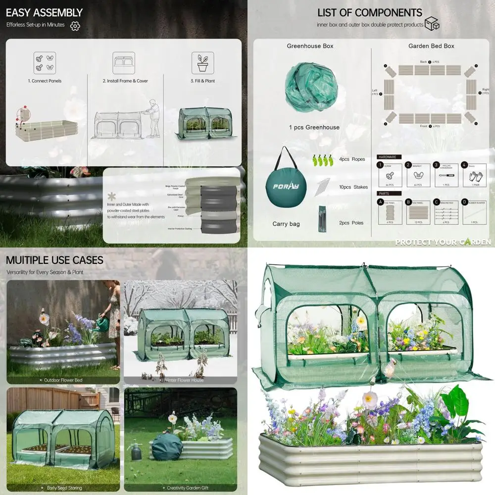 

Набор для приподнятой грядки с тепличным покрытием 4x2 фута и ящиками для растений
