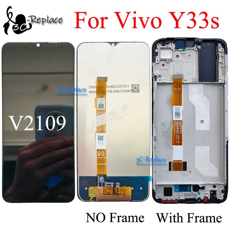 V2109: Vivo Y33s용 6.58인치 LCD 디스플레이 터치 스크린 디지타이저 어셈블리 교체 부품