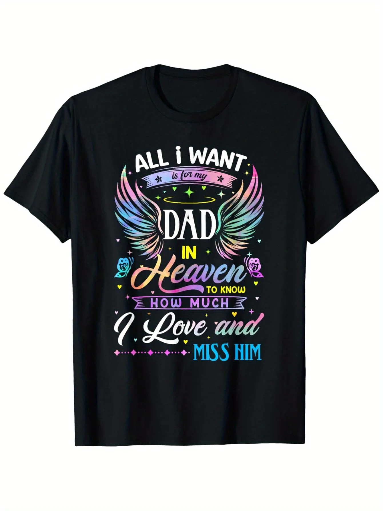 

Men's Memorial Dad T-Shirt - "I Love & Miss Him" Black Cotton, Casual Streetwear Tee