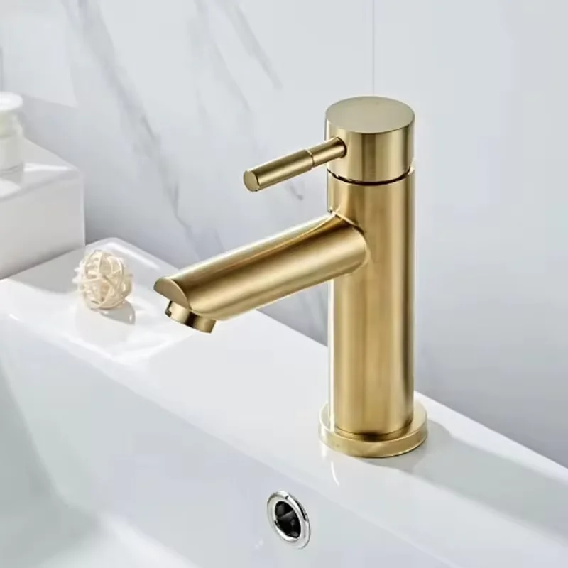Bathroom Faucet Solid Brass Bathroom Basin Faucet Cold And Hot Water Mixer Sink Tap Single Handle Deck Mounted Brushed Tap Gold