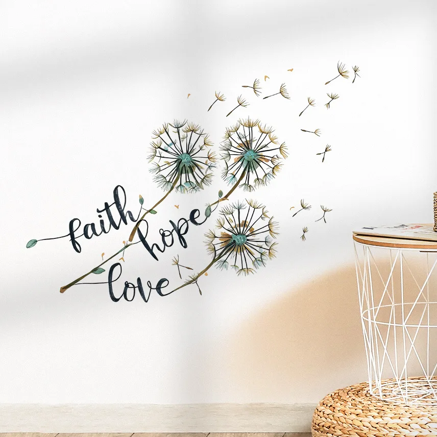 FaithHopeLove Green Dandelion Fairy Tale Style Stickers Creative Detachable PVC Wall Stickers Decorate and Beautify Rooms