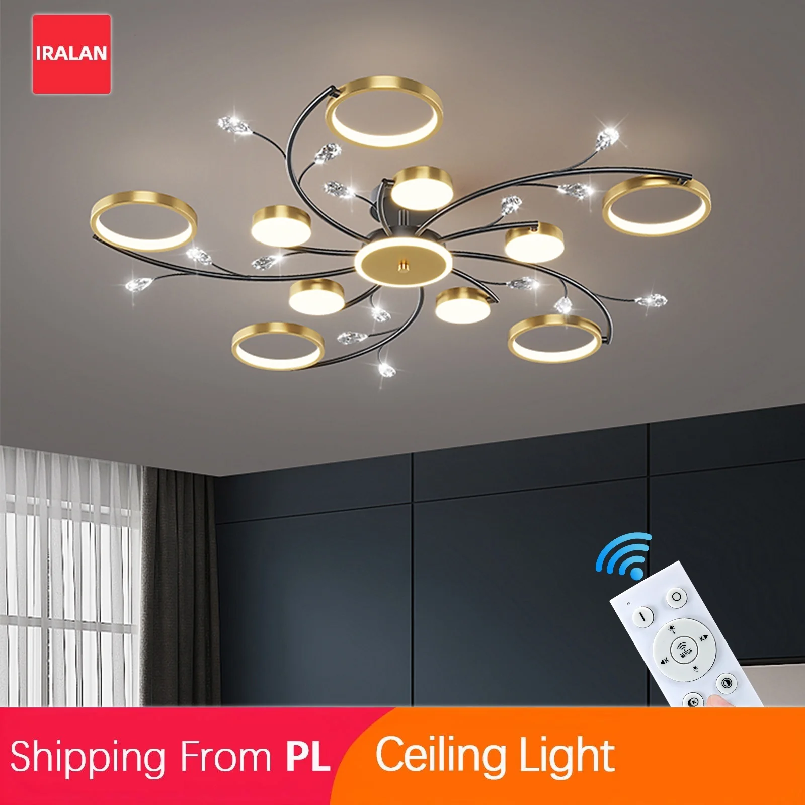 Lustre de luxe moderne à LED, éclairage intelligent et dimmable, noir et or, lampes de plafond à économie d'énergie pour showroom