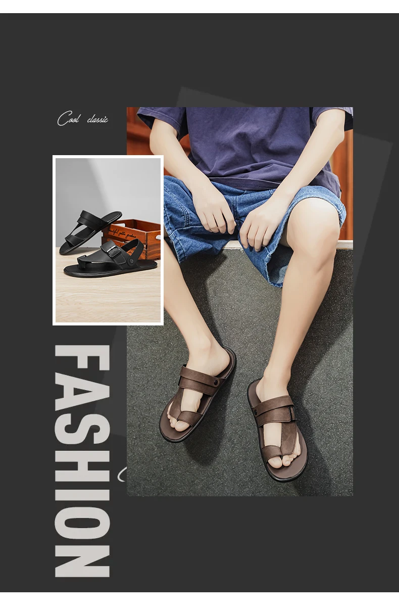 Echtleder-Sandalen für Herren, modische Flip-Flops, bequeme Herren-Strandschuhe für den Außenbereich, hochwertige Herren-Hausschuhe mit weicher Sohle, Übergröße – Detail 2