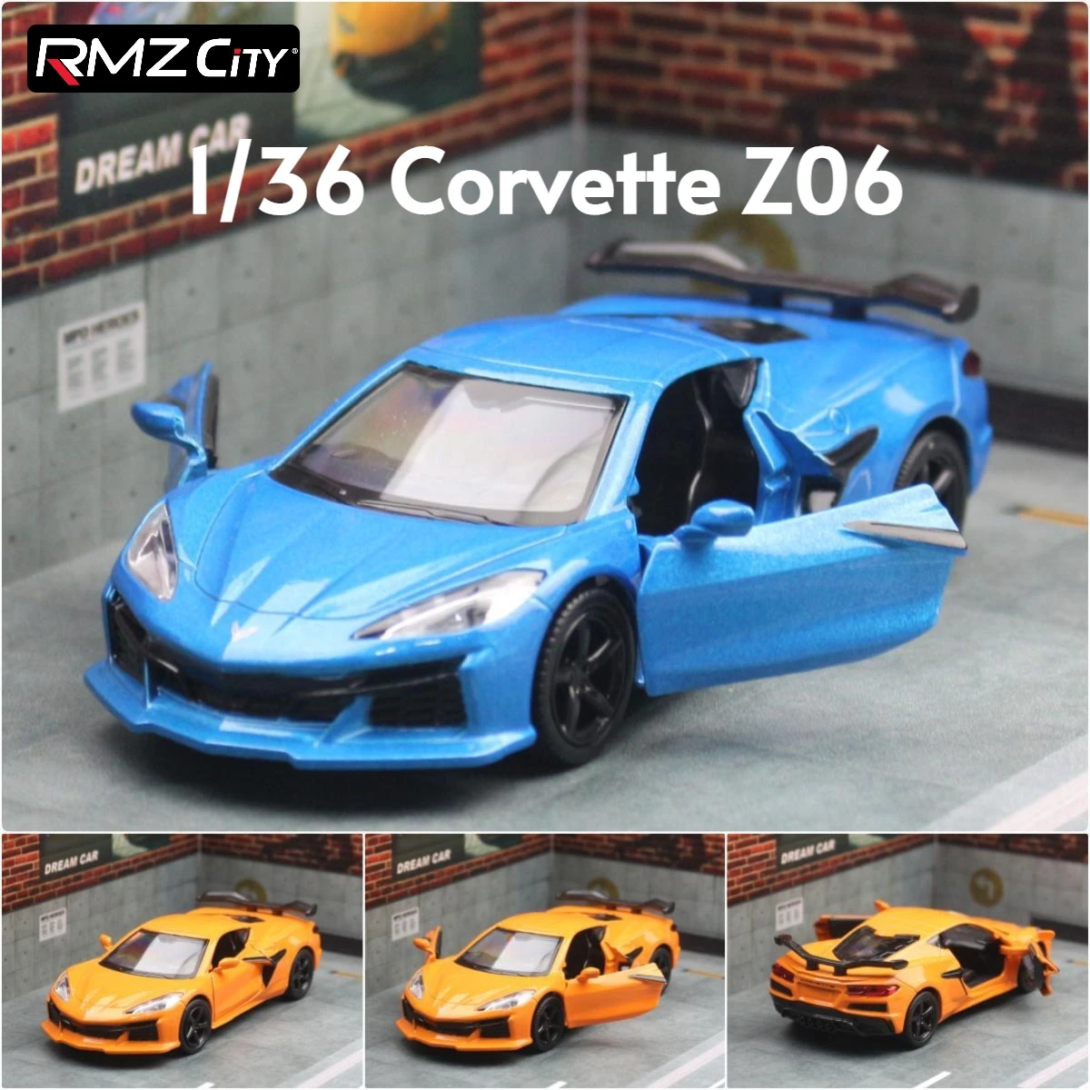 1/36 Chevrolet Corvette Z06 Toy Car Model For Children RMZ CiTY Diecast Racing Miniature Pull Back Collection Gift for Kid Boys