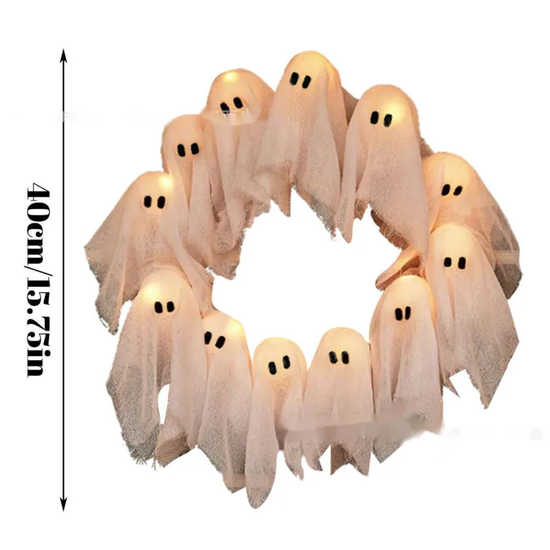 Halloween Ghost Shine Wreath Glow Spirit Door Hanging Decoration Party Yard Indoor Bar Holiday Gift Halloween Easter Christmas view 4