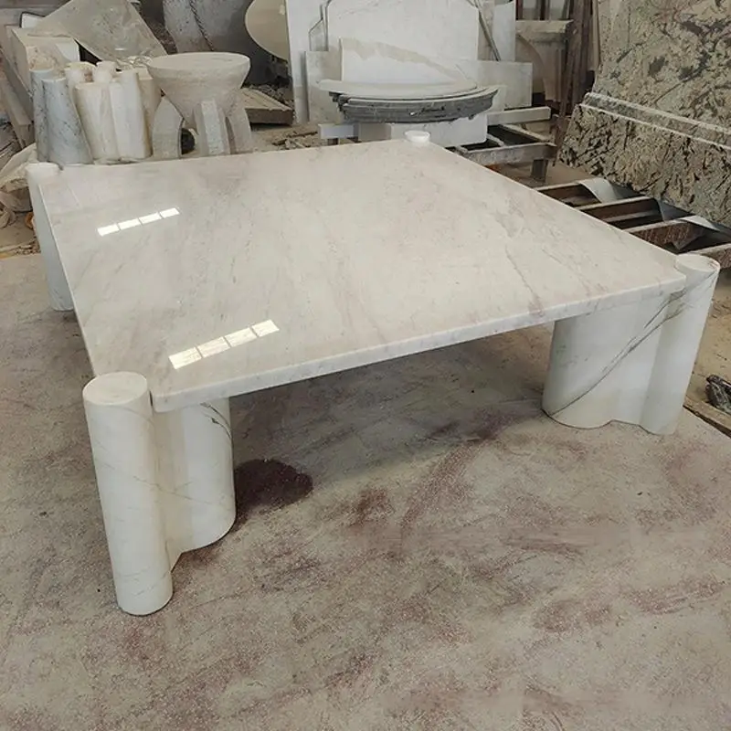 Table basse en marbre blanc Jazz naturel, Design minimaliste crème nordique, Table de salon de Villa carrée, haute dureté et facile à nettoyer