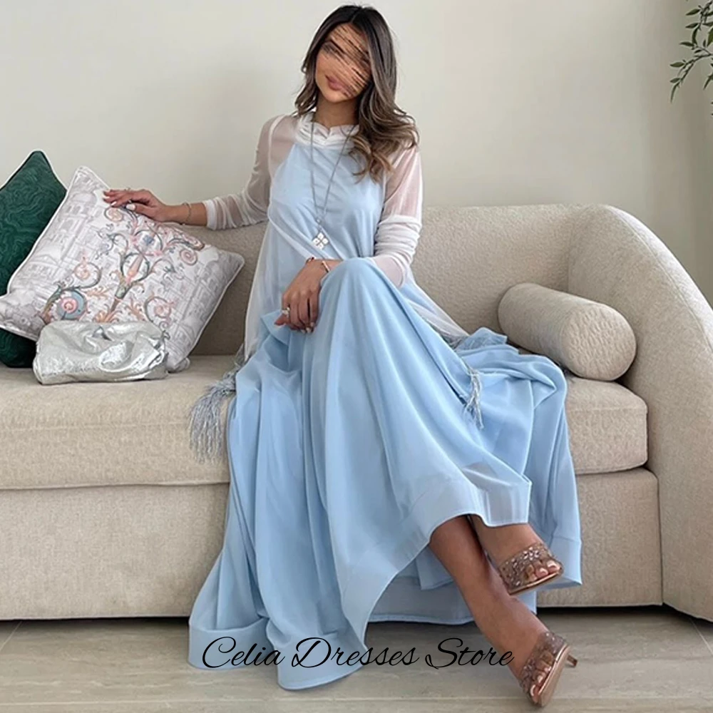 

Элегантное вечернее платье с длинными рукавами и круглым вырезом, украшенное бахромой, на заказ, в стиле знаменитостей, из нежного шифона, для вечеринок