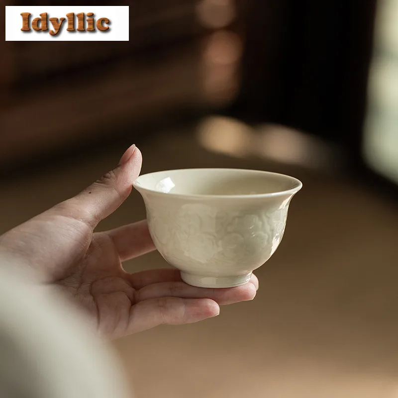 

110 мл чайная чашка с рельефной печью Ding, эстетическая чайная чаша, пара чая, индивидуальная чашка для дегустации чая, чашки Chazhan Master, аксессуары для ча, ремесло