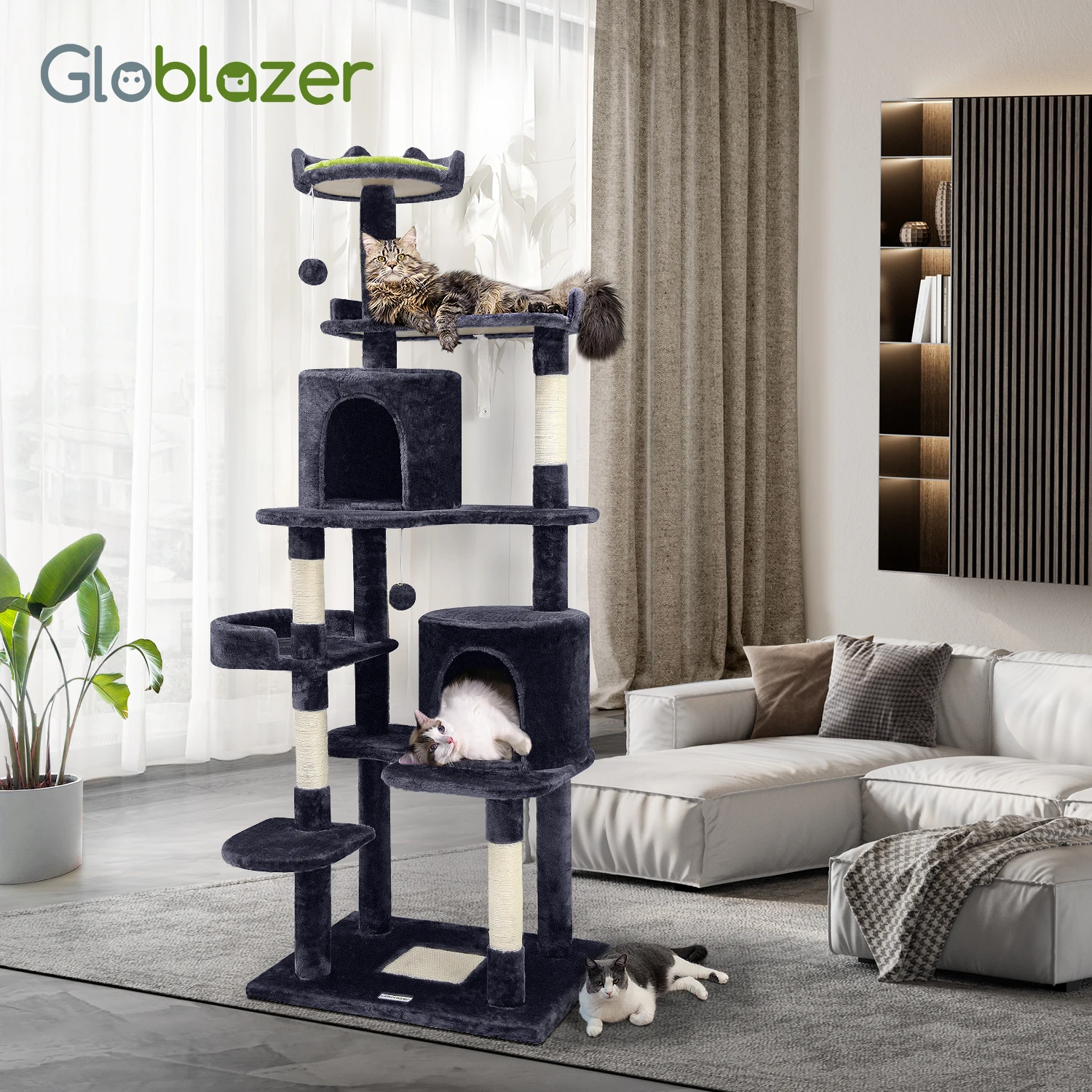 

C72 Large Cat Tree Tower for Multiple Cats | 72'' Multi-Level Activity Center with Cozy Condo, Hammock, Perches, Scratching Post