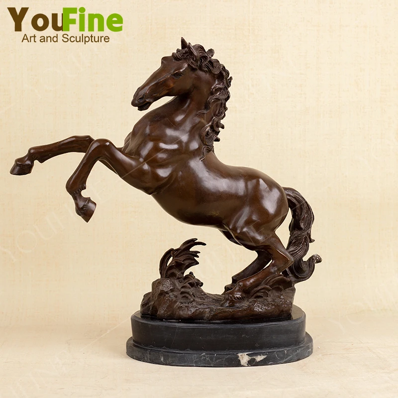 49cm Bronze Horse Statue Bronze Rearing Horse Sculpture  Reancing Horse Art Crafts For Home Garden Decor Ornament Gifts